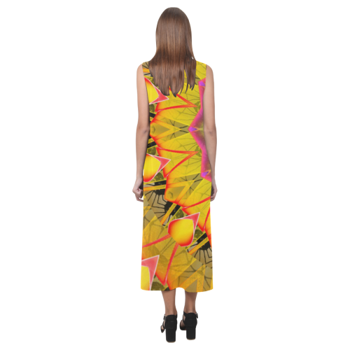 Beach Grass Golden Red Foliage Abstract Fall Days Phaedra Sleeveless Open Fork Long Dress (Model D08)