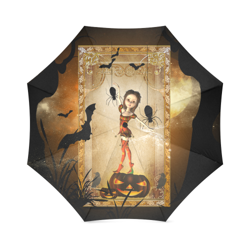 Halloween, cute girl with spiders and pumpkin Foldable Umbrella (Model U01)