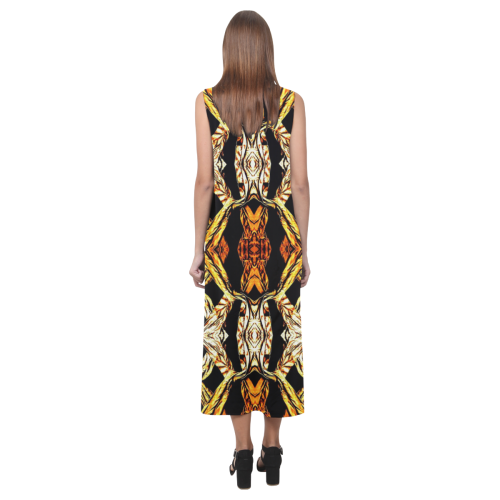 Elegant Oriental Pattern Black Gold Phaedra Sleeveless Open Fork Long Dress (Model D08)