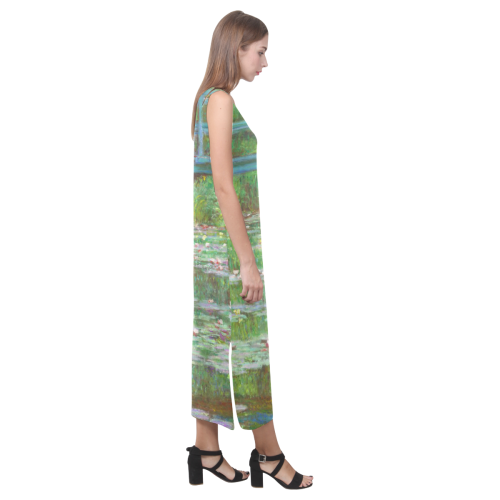 Monet Japanese Bridge Water Lily Pond Phaedra Sleeveless Open Fork Long Dress (Model D08)