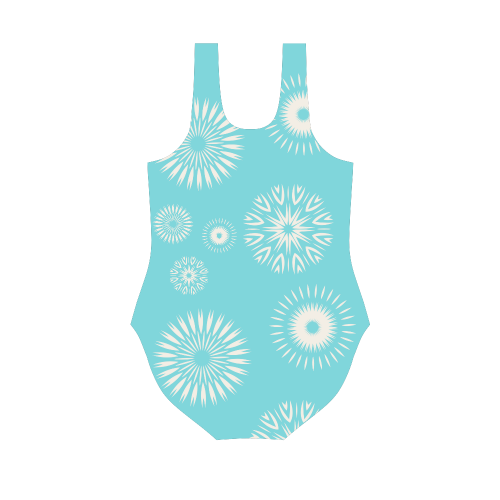 Star dust aqua floral design Vest One Piece Swimsuit (Model S04)