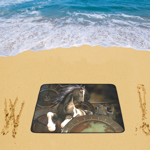 Steampunk, awesome horse with clocks and gears Beach Mat 78"x 60"