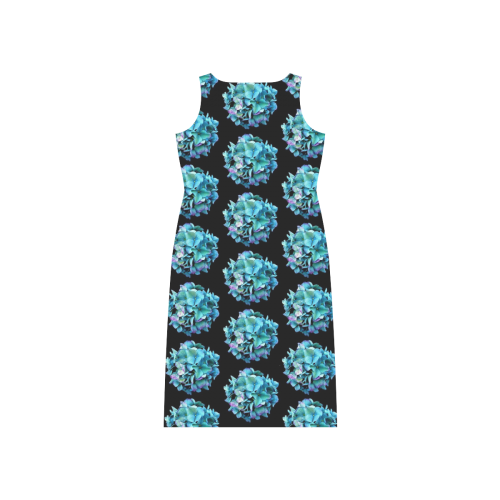 Green Blue Hydrangea Pattern Phaedra Sleeveless Open Fork Long Dress (Model D08)