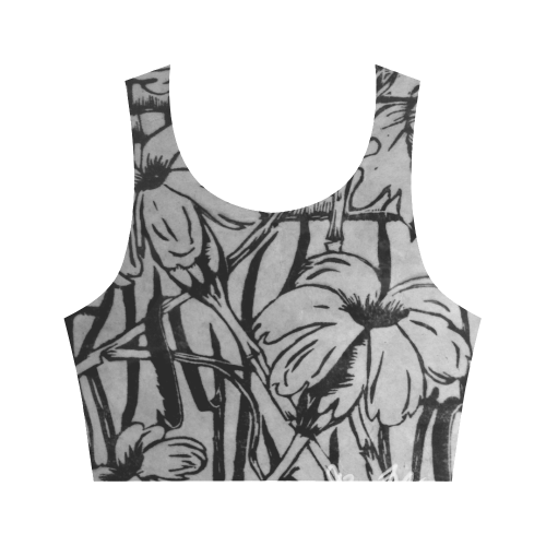 Black and white palm flowers Women's Crop Top (Model T42)