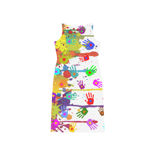 Crazy multicolored running SPLASHES + Hands Phaedra Sleeveless Open Fork Long Dress (Model D08)