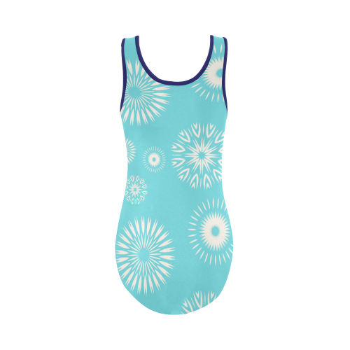 Star dust aqua floral design Vest One Piece Swimsuit (Model S04)