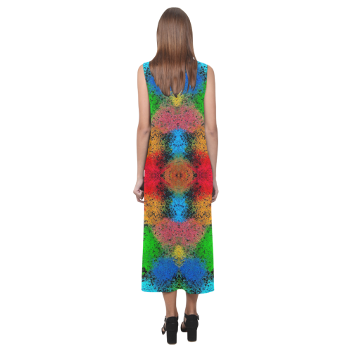 Colorful Goa Tapestry Painting Phaedra Sleeveless Open Fork Long Dress (Model D08)