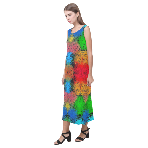 Colorful Goa Tapestry Painting Phaedra Sleeveless Open Fork Long Dress (Model D08)