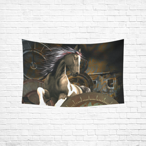 Steampunk, awesome horse with clocks and gears Cotton Linen Wall Tapestry 60"x 40"