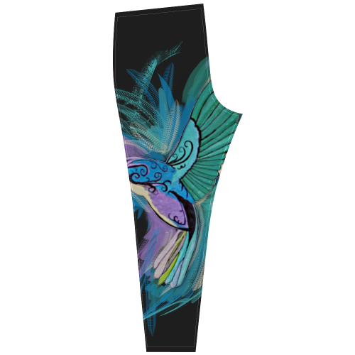 Handpainted Hummingbird Watercolor on Black Cassandra Women's Leggings (Model L01)