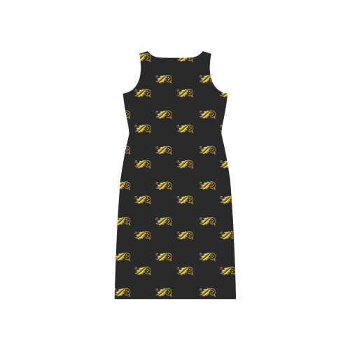 Holiday: Gold Holly Leaves & Berries Phaedra Sleeveless Open Fork Long Dress (Model D08)