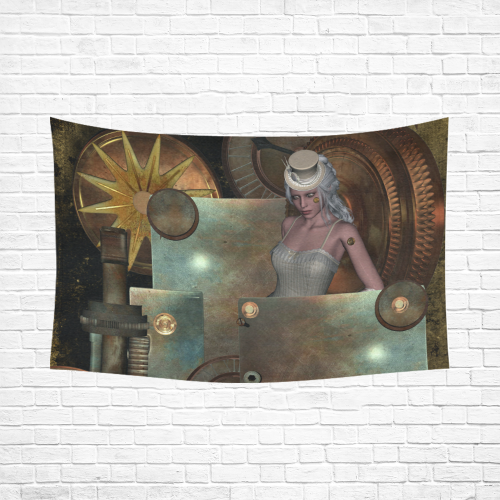 Steampunk, rusty metal and clocks and gears Cotton Linen Wall Tapestry 90"x 60"