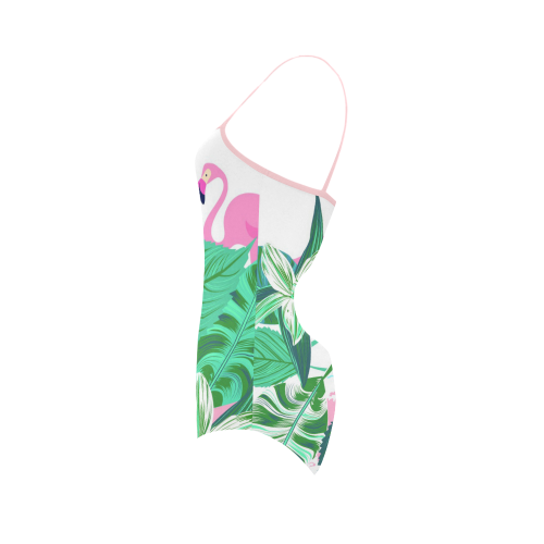 Pink Flamingos Floral Background Strap Swimsuit ( Model S05)