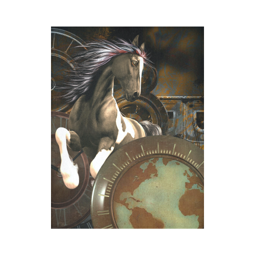 Steampunk, awesome horse with clocks and gears Cotton Linen Wall Tapestry 60"x 80"