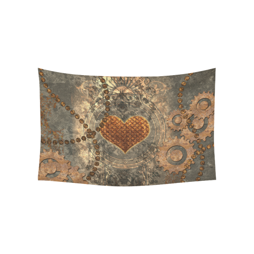 Steampuink, rusty heart with clocks and gears Cotton Linen Wall Tapestry 60"x 40"
