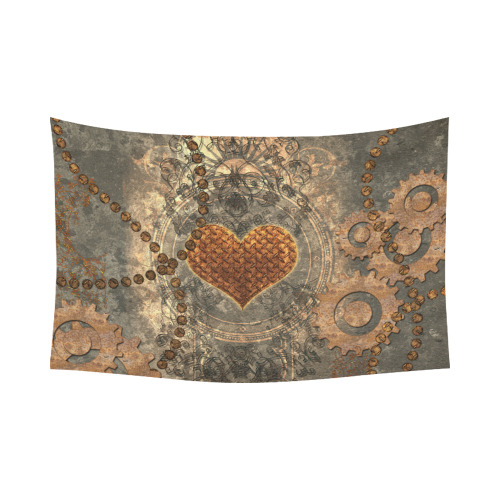 Steampuink, rusty heart with clocks and gears Cotton Linen Wall Tapestry 90"x 60"