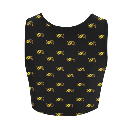 Holiday: Gold Holly Leaves & Berries Women's Crop Top (Model T42)