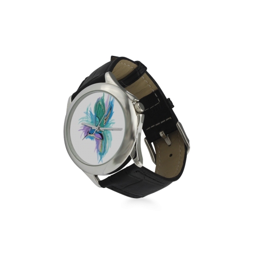 Handpainted Hummingbird Watercolor Women's Classic Leather Strap Watch(Model 203)