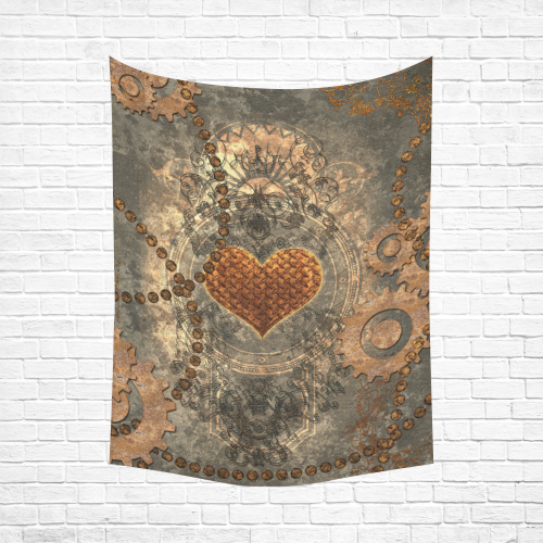 Steampuink, rusty heart with clocks and gears Cotton Linen Wall Tapestry 60"x 80"