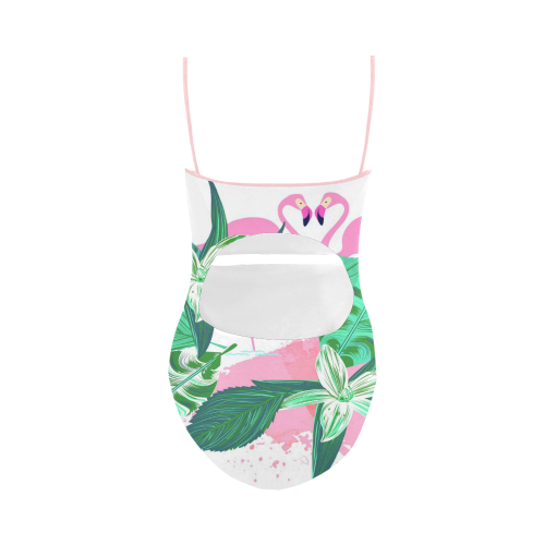 Pink Flamingos Floral Background Strap Swimsuit ( Model S05)