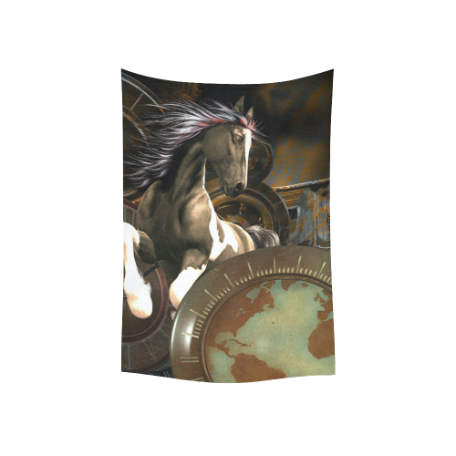 Steampunk, awesome horse with clocks and gears Cotton Linen Wall Tapestry 40"x 60"