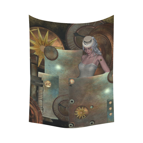 Steampunk, rusty metal and clocks and gears Cotton Linen Wall Tapestry 60"x 80"