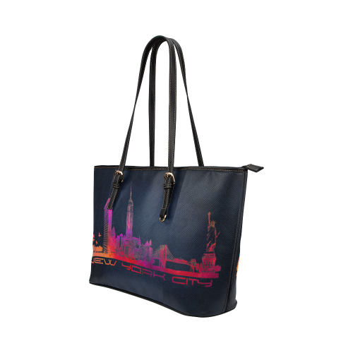 New York City skyline 4 Leather Tote Bag/Large (Model 1651)