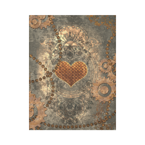 Steampuink, rusty heart with clocks and gears Cotton Linen Wall Tapestry 60"x 80"