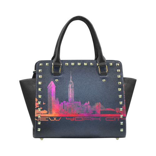 New York City skyline 4 Rivet Shoulder Handbag (Model 1645)
