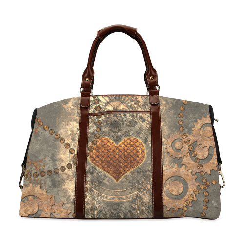 Steampuink, rusty heart with clocks and gears Classic Travel Bag (Model 1643)