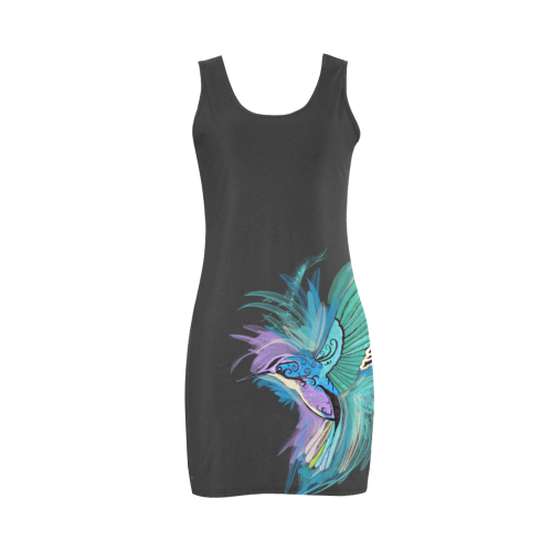 Handpainted Hummingbird Watercolor on Black Medea Vest Dress (Model D06)