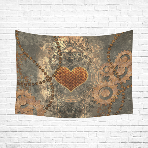 Steampuink, rusty heart with clocks and gears Cotton Linen Wall Tapestry 80"x 60"