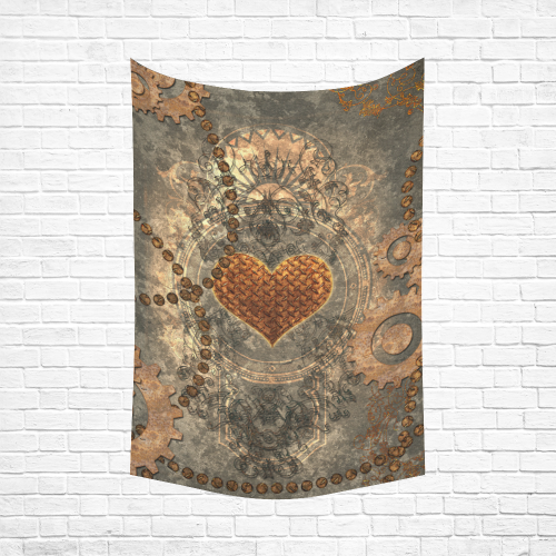 Steampuink, rusty heart with clocks and gears Cotton Linen Wall Tapestry 60"x 90"