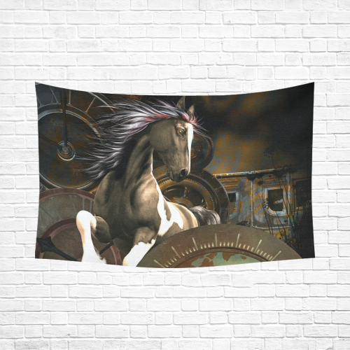 Steampunk, awesome horse with clocks and gears Cotton Linen Wall Tapestry 90"x 60"
