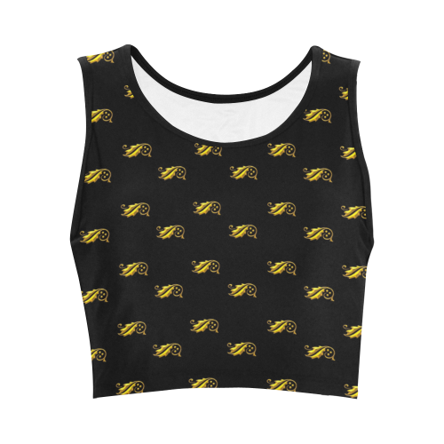 Holiday: Gold Holly Leaves & Berries Women's Crop Top (Model T42)