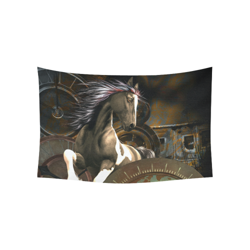 Steampunk, awesome horse with clocks and gears Cotton Linen Wall Tapestry 60"x 40"