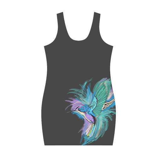 Handpainted Hummingbird Watercolor on Black Medea Vest Dress (Model D06)