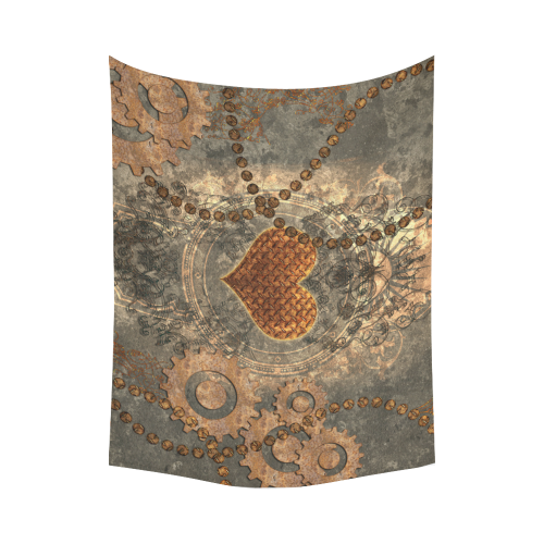 Steampuink, rusty heart with clocks and gears Cotton Linen Wall Tapestry 80"x 60"