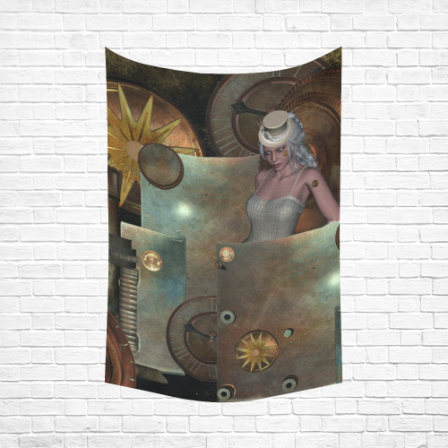 Steampunk, rusty metal and clocks and gears Cotton Linen Wall Tapestry 60"x 90"