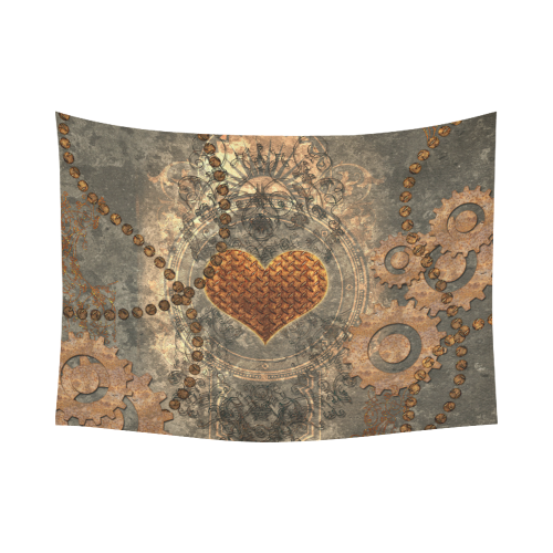 Steampuink, rusty heart with clocks and gears Cotton Linen Wall Tapestry 80"x 60"