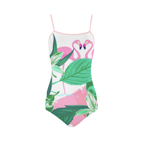 Pink Flamingos Floral Background Strap Swimsuit ( Model S05)