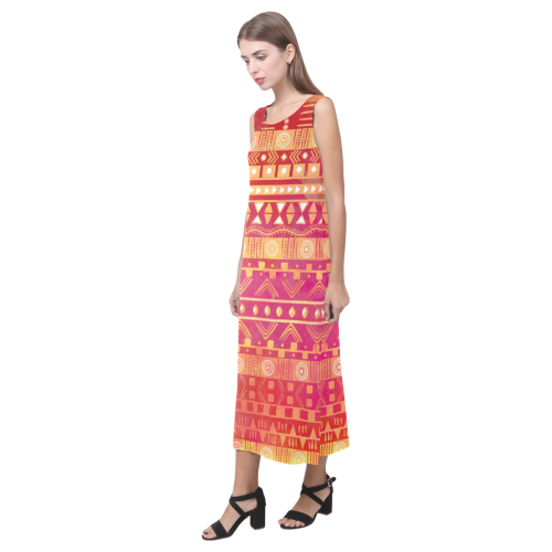Inspired Aztec Pattern Phaedra Sleeveless Open Fork Long Dress (Model D08)