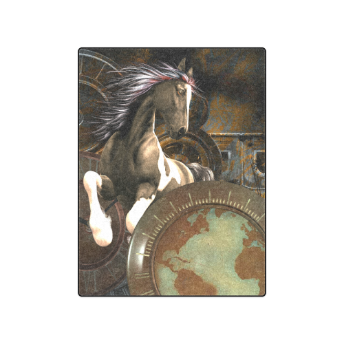 Steampunk, awesome horse with clocks and gears Blanket 50"x60"
