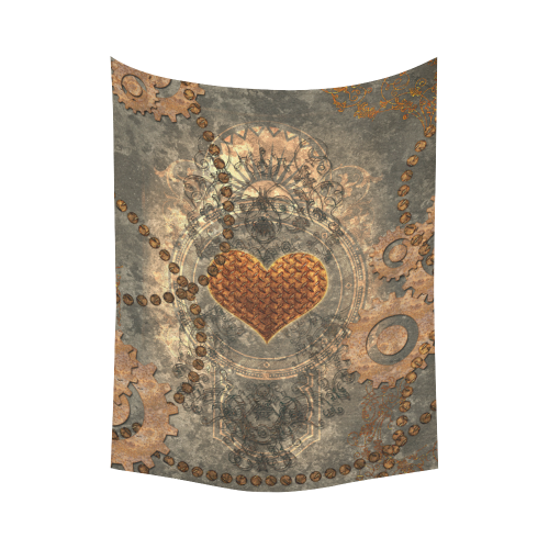 Steampuink, rusty heart with clocks and gears Cotton Linen Wall Tapestry 60"x 80"