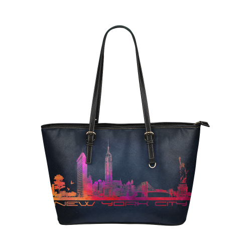 New York City skyline 4 Leather Tote Bag/Large (Model 1651)