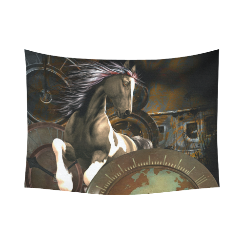 Steampunk, awesome horse with clocks and gears Cotton Linen Wall Tapestry 80"x 60"