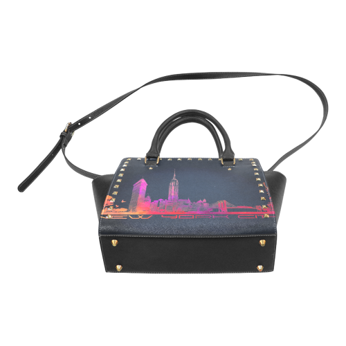 New York City skyline 4 Rivet Shoulder Handbag (Model 1645)