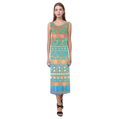 Inspired Aztec Pattern-2 Phaedra Sleeveless Open Fork Long Dress (Model D08)