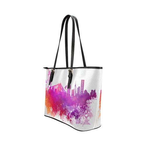 New York City skyline 7 Leather Tote Bag/Large (Model 1651)