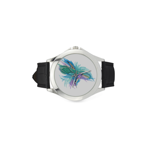 Handpainted Hummingbird Watercolor Women's Classic Leather Strap Watch(Model 203)